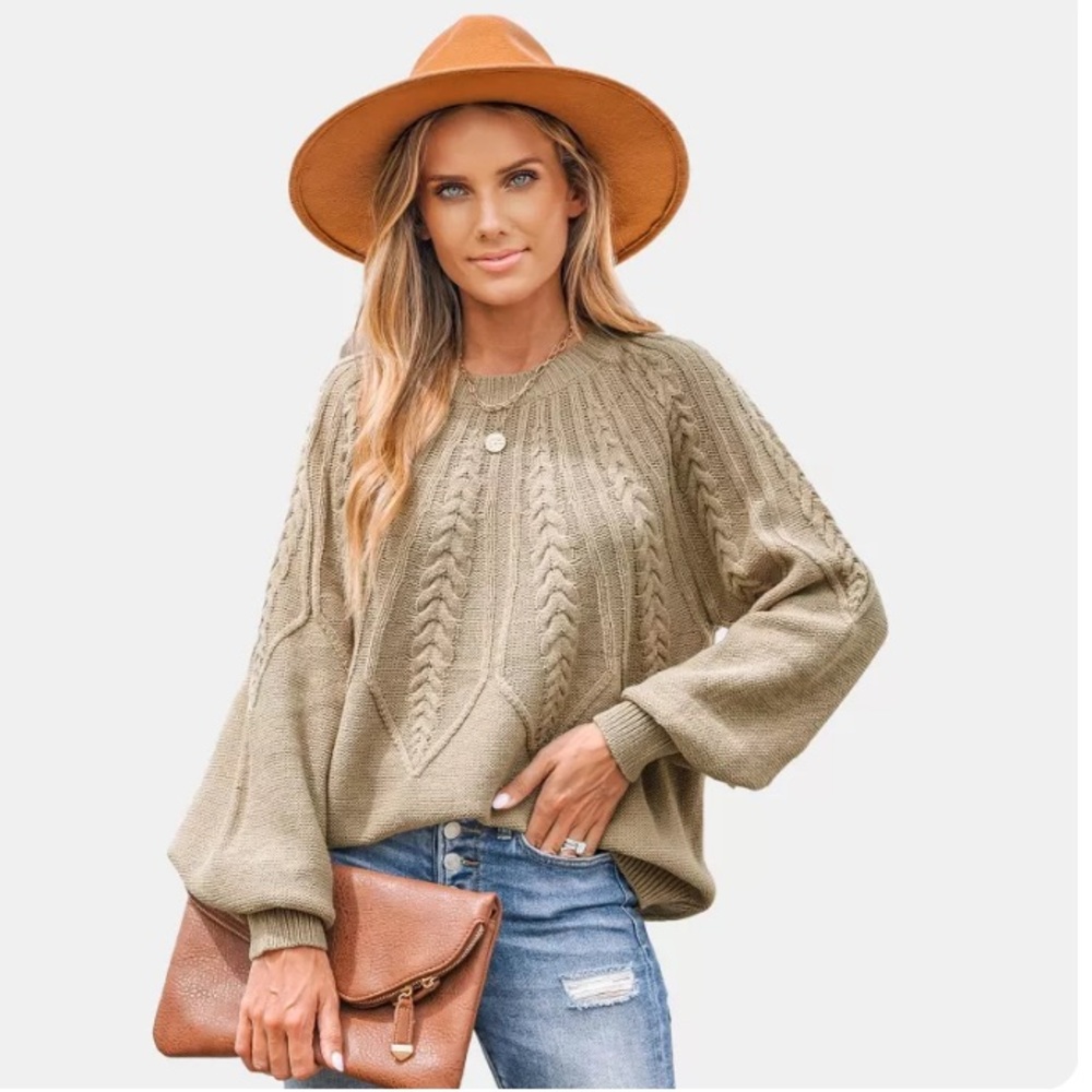 Cupshe Cable Knit Drop Sleeve Sweater